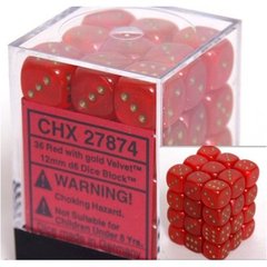 36 Red w/gold Velvet 12mm D6 Dice Block - CHX27874