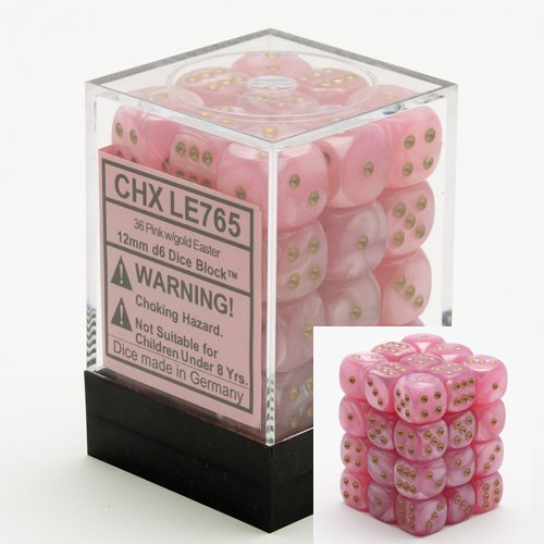 36 Pink w/gold Easter 12mm D6 Dice Block - CHXLE765