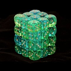 36 Green-Teal w/gold Gemini Translucent 12mm D6 Dice Block - CHX26838