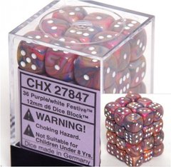 36 Purple w/white Festive 12mm D6 Dice Block - CHX27847