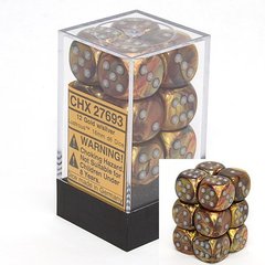 12 Gold w/silver Lustrous 16mm D6 Dice Block - CHX27693