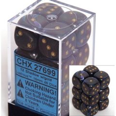 12 Shadow w/gold Lustrous 16mm D6 Dice Block - CHX27699