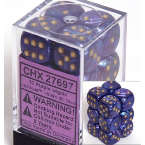 12 Purple w/gold Lustrous 16mm D6 Dice Block - CHX27697