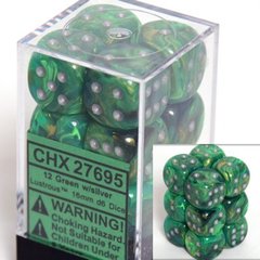 12 Green w/silver Lustrous 16mm D6 Dice Block - CHX27695