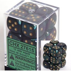 12 Jade w/gold Scarab 16mm D6 Dice Block - CHX27615