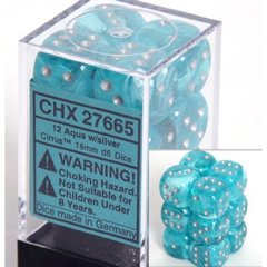 12 Aqua w/silver Cirrus 16mm D6 Dice Block