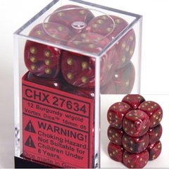 12 Burgundy w/gold Vortex 16mm D6 Dice Block - CHX27634