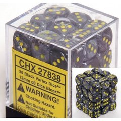 36 Black w/yellow Vortex 12mm D6 Dice Block - CHX27838