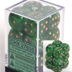 12 Green w/gold Vortex 16mm D6 Dice Block - CHX27635