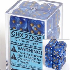 12 Blue w/gold Vortex 16mm D6 Dice Block - CHX27636
