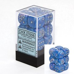 12 Blue w/silver Mother of Pearl 16mm D6 Dice Block - CHX27656