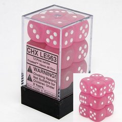 12 Pink w/white Frosted 16mm D6 Dice Block - CHXLE563