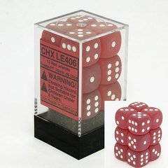 12 Red w/white Frosted 16mm D6 Dice Block - CHXLE406