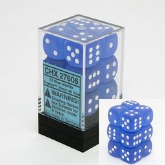 12 Blue w/white Frosted 16mm D6 Dice Block - CHX27606