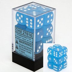 12 Caribbean Blue w/white Frosted 16mm D6 Dice Block - CHX27616