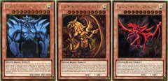 Set of Egyptian God Cards (Obelisk, Ra, Slifer) - Gold Secret Rare - 1st Edition