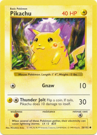 Pikachu - 58/102 - Common - Shadowless Edition (Red Cheek Misprint)