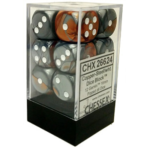 Gemini Copper-Steel w/White - 16mm D6 Dice Set (CHX26624)