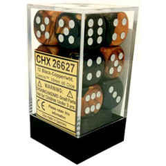 12 Black-Copper/wht Gemini 16mm D6 Dice Block - CHX26627