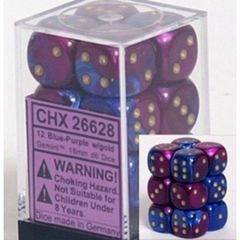 Chessex CHX26628 D6 - 16 mm. Gemini Dice, Blue-Purple - Gold 12 Ct. Pack Of 2