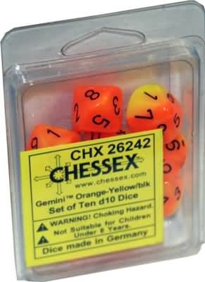 Gemini Orange-Yellow/black. Set of Ten d10 Dice - CHX26242