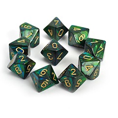 Scarab Jade w/gold Set of Ten d10 Dice - CHX27215