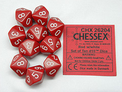 Red w/white Set of Ten d10 Dice - CHX26204