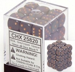 36 12mm Grey w/Copper Opaque D6 Dice - CHX25820