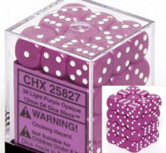 36 12mm Light Purple w/White Opaque D6 Dice - CHX25827