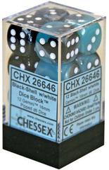 12 Gemini Black-Shell w/ White 16mm D6 Dice - CHX26646