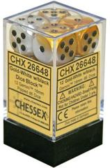 12 16mm Gold-White w/Black Gemini D6 Dice - CHX26648