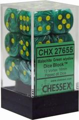 12 16mm Malachite Green w/Yellow Vortex D6 Dice - CHX27655