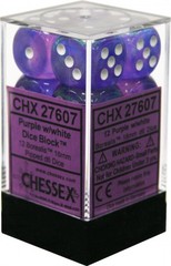 12 16mm Purple w/White Borealis D6 Dice - CHX27607