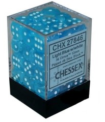 36 12mm Light Blue w/White Cirrus D6 Dice - CHX27846