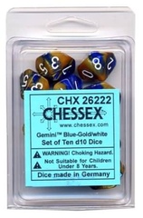 Gemini Blue-Gold/white Set of Ten d10 Dice - CHX26222