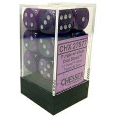 12 Purple w/silver Velvet 16mm D6 Dice Block - CHX27677