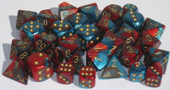 7 Red-Teal w/Gold Gemini Polyhedral Dice Set - CHX26462