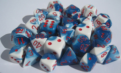 7 Astral Blue-White w/red Gemini Polyhedral Dice Set - CHX26457