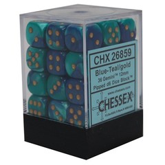 36 Gemini Blue-Teal/gold 12mm d6 Dice Block - CHX26859