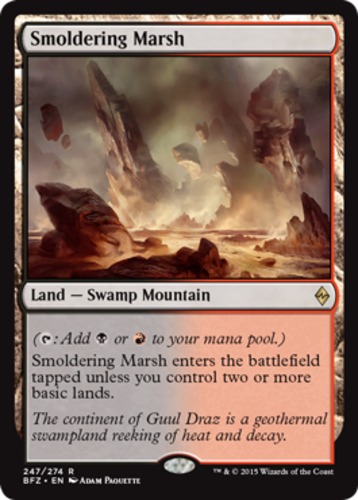 Smoldering Marsh 1x FOIL BFZ MTG Battle for Zendikar Rare MINT red black land Smoldering Marsh 1x FOIL BFZ MTG Battle for Zendikar Rare MINT red black land
