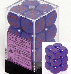 12 Purple w/red Opaque 16mm D6 Dice Block - CHX25617