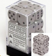 12 Dark Grey w/black Opaque 16mm D6 Dice Block - CHX25610