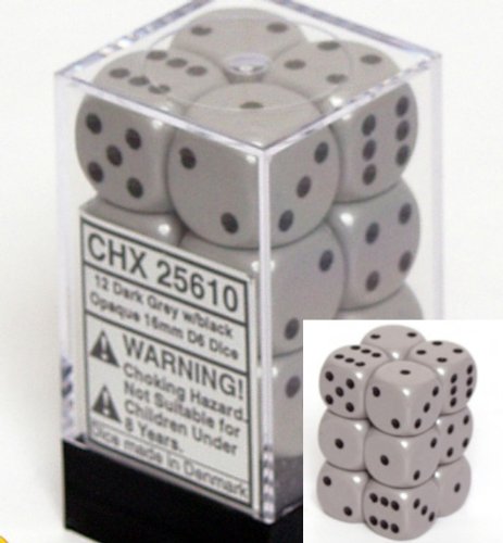 Opaque Dark Grey w/Black - 16mm Dice Set (CHX25610)