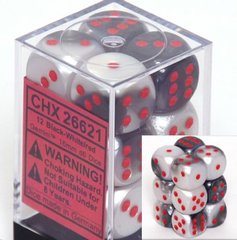 12 Black-white w/red Gemini 16mm D6 Dice Block - CHX26621