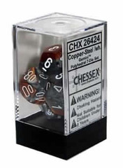 Copper-Steel w/white Gemini Polyhedral 7 Dice Set - CHX26424