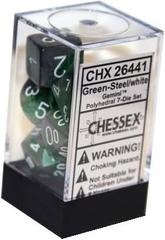 Green-Steel/white Gemini Plyhedral 7-Dice Set - CHX26441