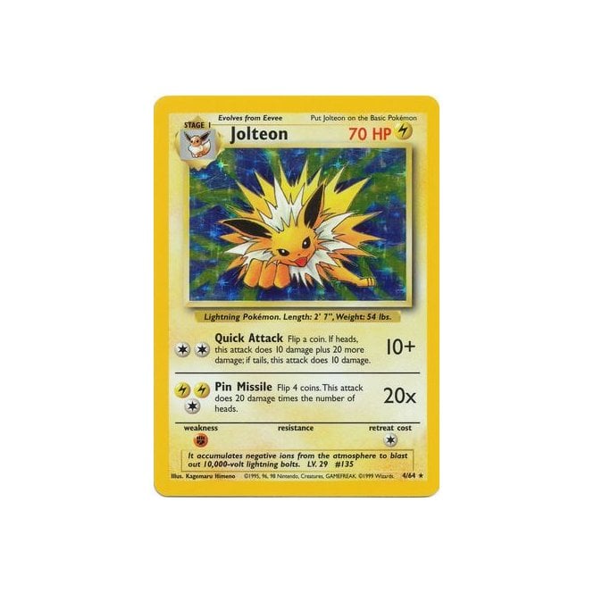 Jolteon - 4/64 - Holo Rare - Unlimited Edition - Missing Set Symbol