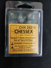 Chessex Opaque Dusty Green/Gold Set of Ten d10 dice (chx 25215)