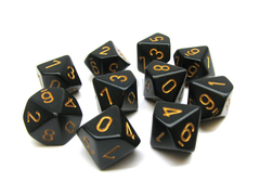 Black with Gold Opaque d10 Dice Set (10) CHX 25228