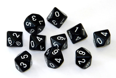 10-sided Dice: Opaque Black w/ White Numbers CHX 26208